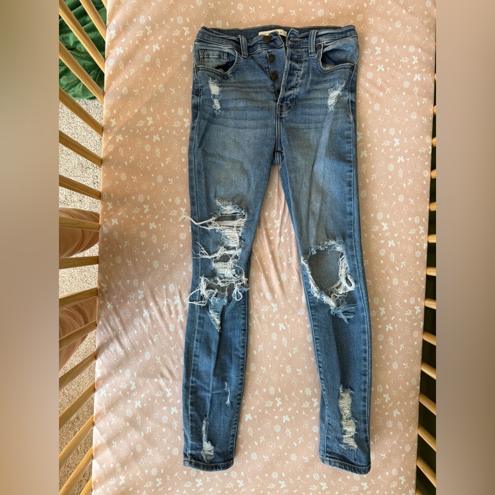 eunina Distressed Denim Skinny Jeans - Medium Blue